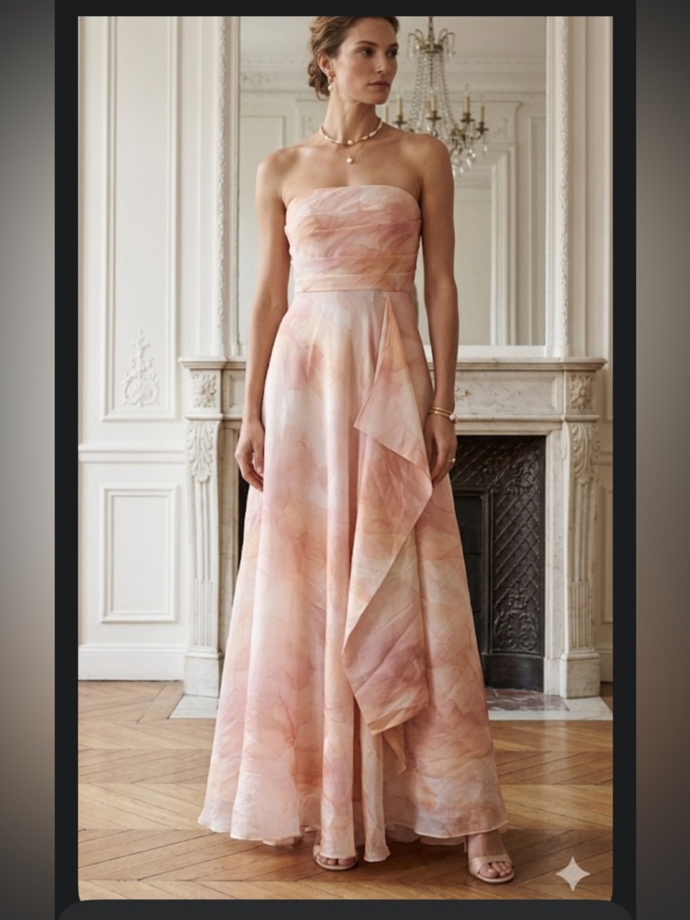 Donna Karan NY Strapless Watercolor Organza Gown Pink Apricot 4 NWT